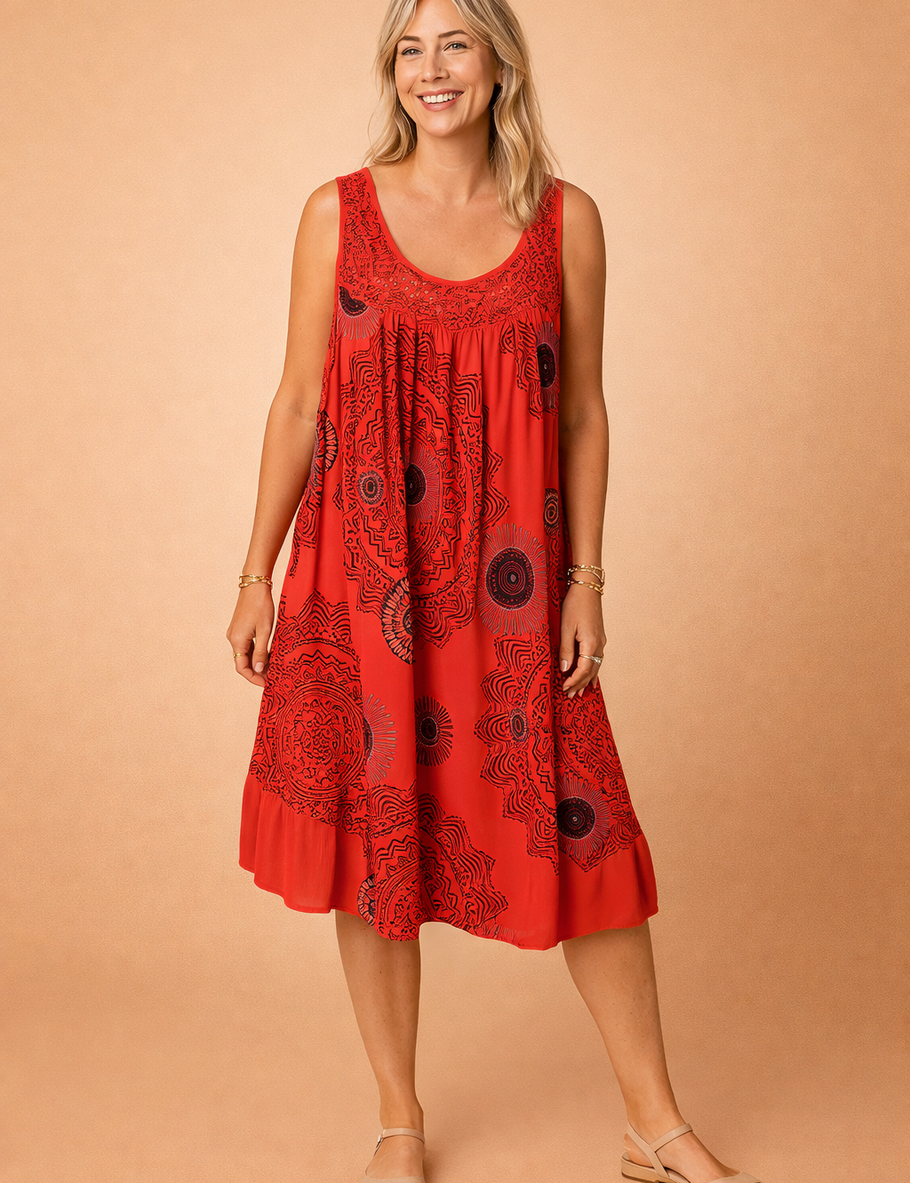 Plus-Size Sleeveless Summer Dress for Women – Printed Occasion Dress – Leilany