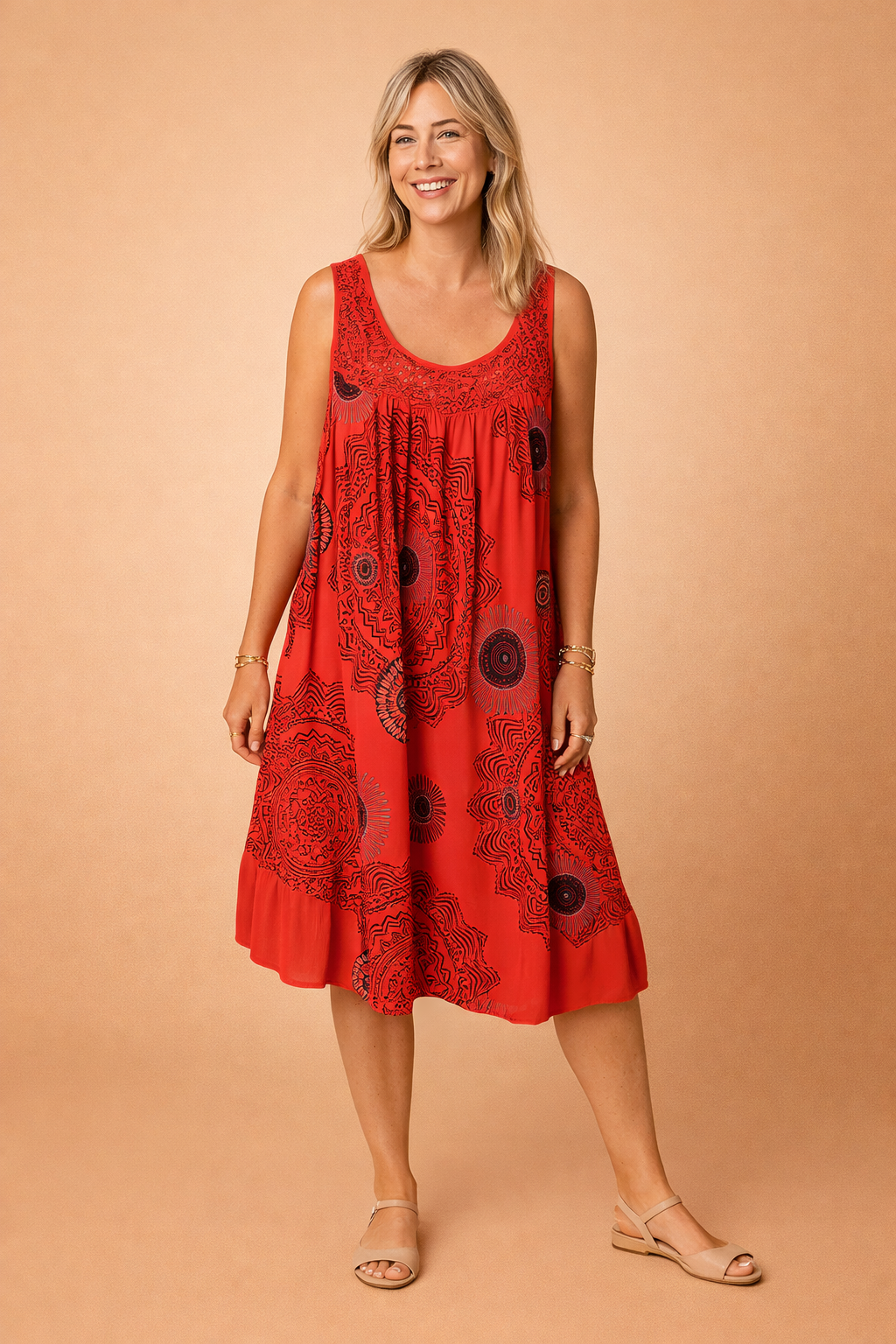 Plus-Size Sleeveless Summer Dress for Women – Printed Occasion Dress – Leilany