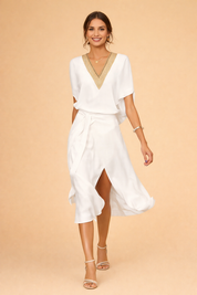 V-Neck Midi Dress for Women – Elegant Modern Midi Dress – Bella