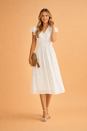Summer Dress for Women – Ruffle-Sleeve V-Neck Midi Dress – Camille