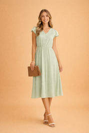 Summer Dress for Women – Ruffle-Sleeve V-Neck Midi Dress – Camille