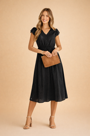 Summer Dress for Women – Ruffle-Sleeve V-Neck Midi Dress – Camille