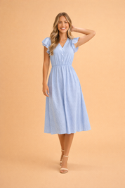 Summer Dress for Women – Ruffle-Sleeve V-Neck Midi Dress – Camille