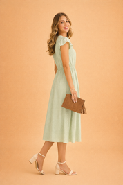 Summer Dress for Women – Ruffle-Sleeve V-Neck Midi Dress – Camille