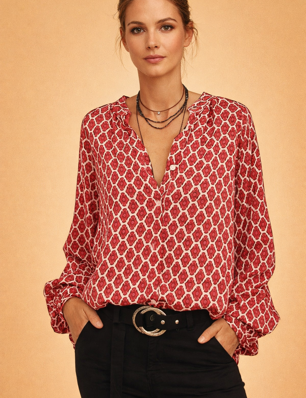V-Neck Blouse for Women – Cotton-Blend Spring Blouse – Ella