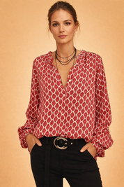 V-Neck Blouse for Women – Cotton-Blend Spring Blouse – Ella
