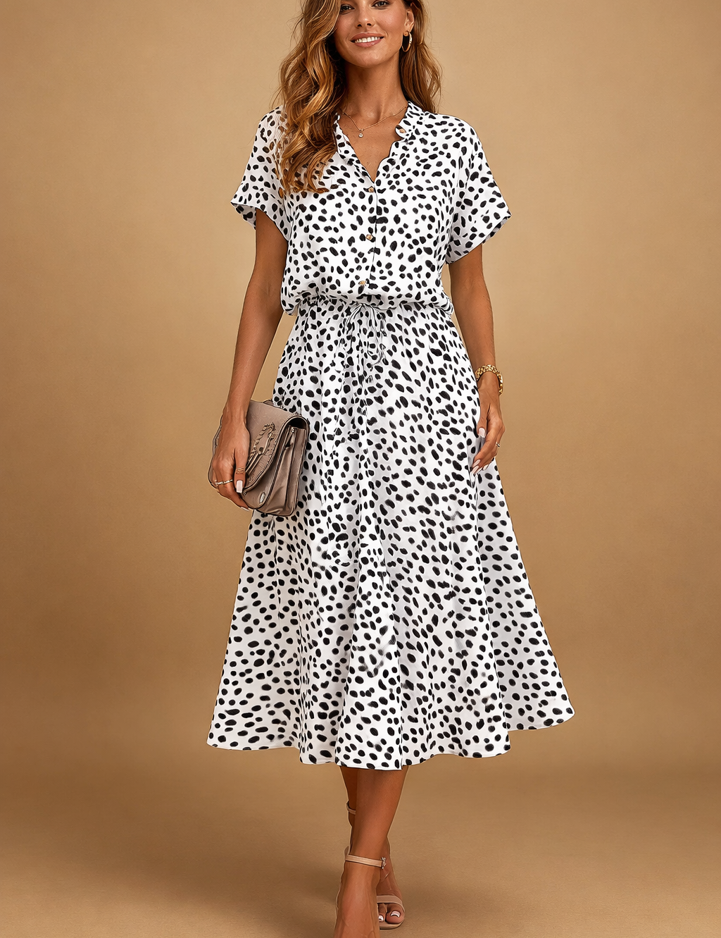 Boho Midi Dress for Women – Polka-Dot Tie-Waist Summer Dress – Eden