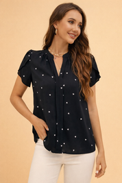 V-Neck Top for Women – Heart-Print Casual Blouse – Mila
