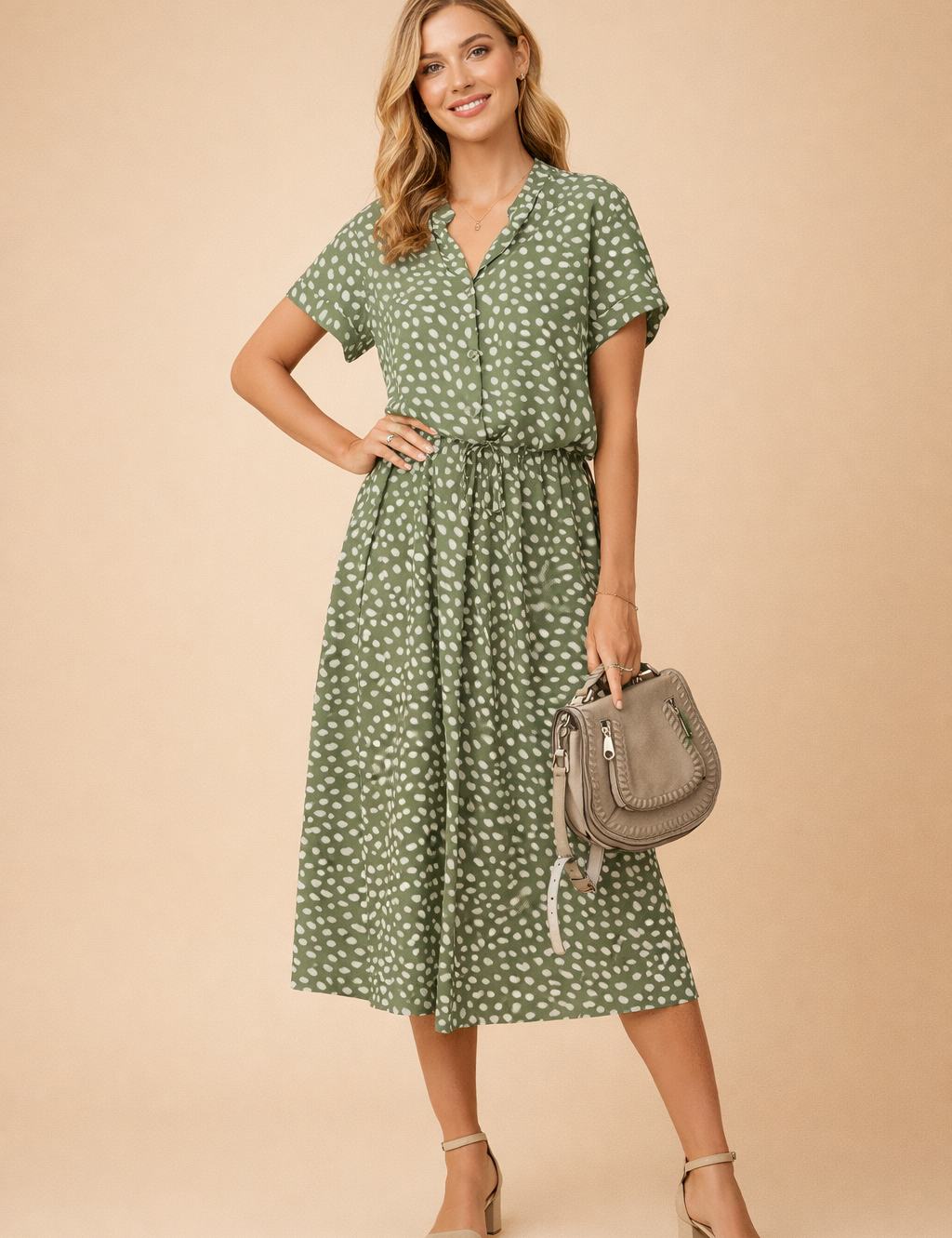 Boho Midi Dress for Women – Polka-Dot Tie-Waist Summer Dress – Eden