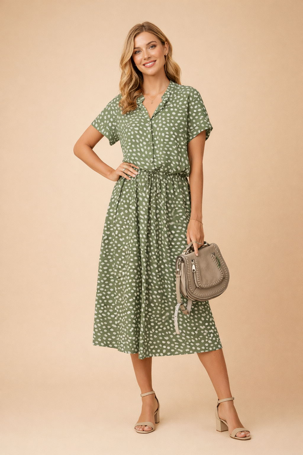 Boho Midi Dress for Women – Polka-Dot Tie-Waist Summer Dress – Eden