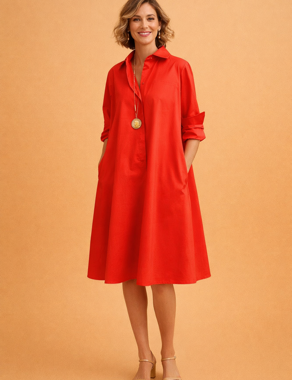 european-model-red-a-line-shirt-dress-full-body-studio-posed-shot_66114386-9b89-424a-b493-2acb7cd699e6.png