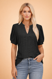 Short-Sleeve Batwing Top for Women – Elegant V-Neck Occasion Top – Lesley