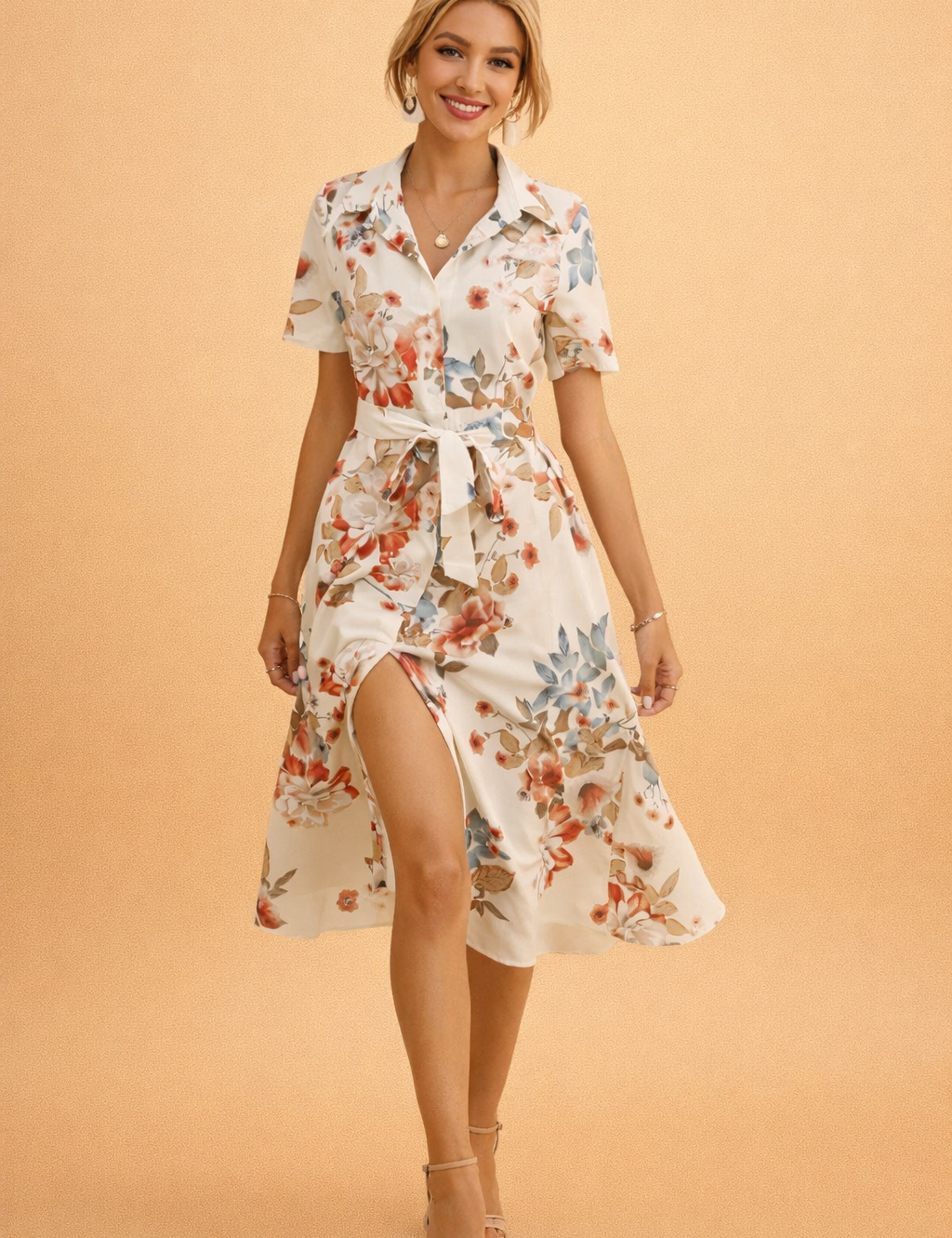 V-Neck Dress for Women – Belted Flowing Occasion Dress – Sophia