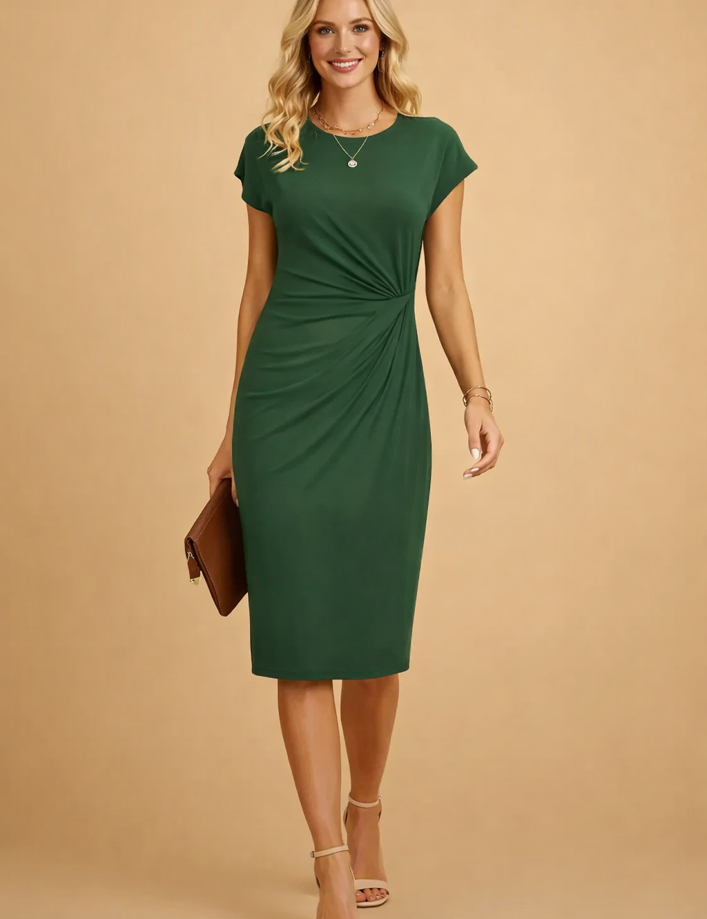 Midi Dress with Front Knot for Women – Elegant Versatile Occasion Dress – Grace