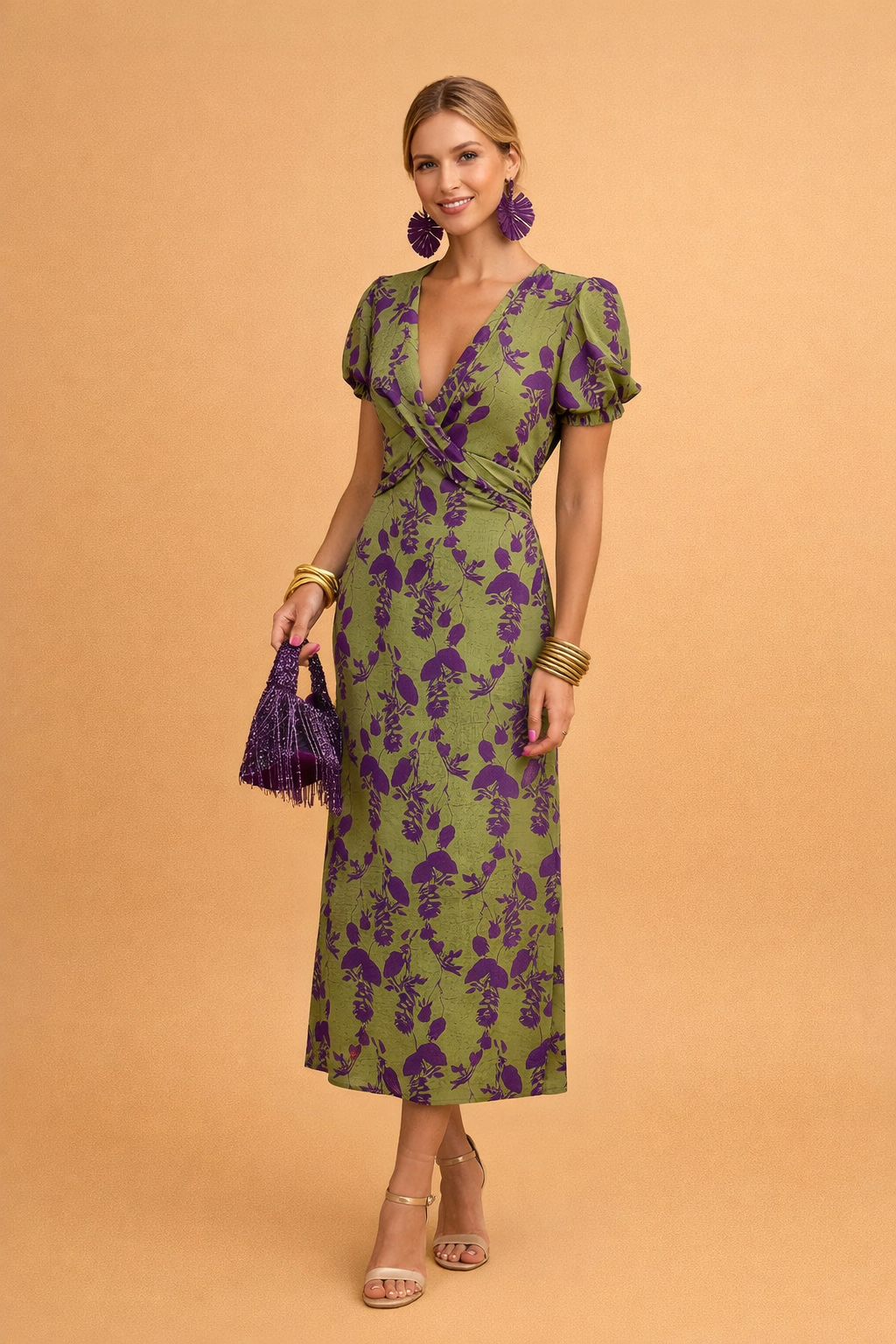 A-Line Dress for Women – Balloon-Sleeve V-Neck Modern Dress – Camila