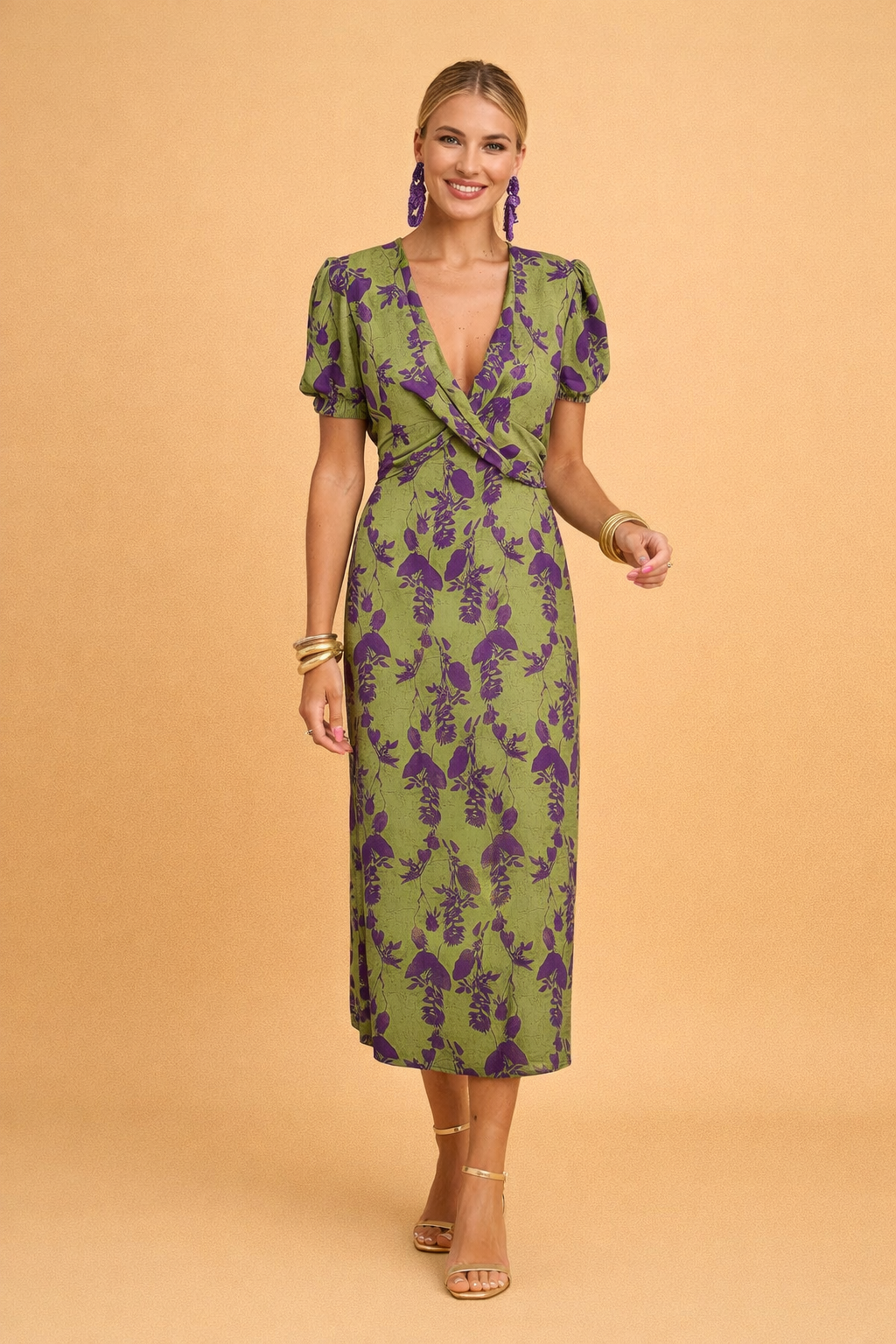 A-Line Dress for Women – Balloon-Sleeve V-Neck Modern Dress – Camila