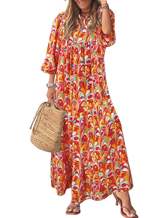 V-Neck Dress for Women – Printed Relaxed Summer Dress – Salma