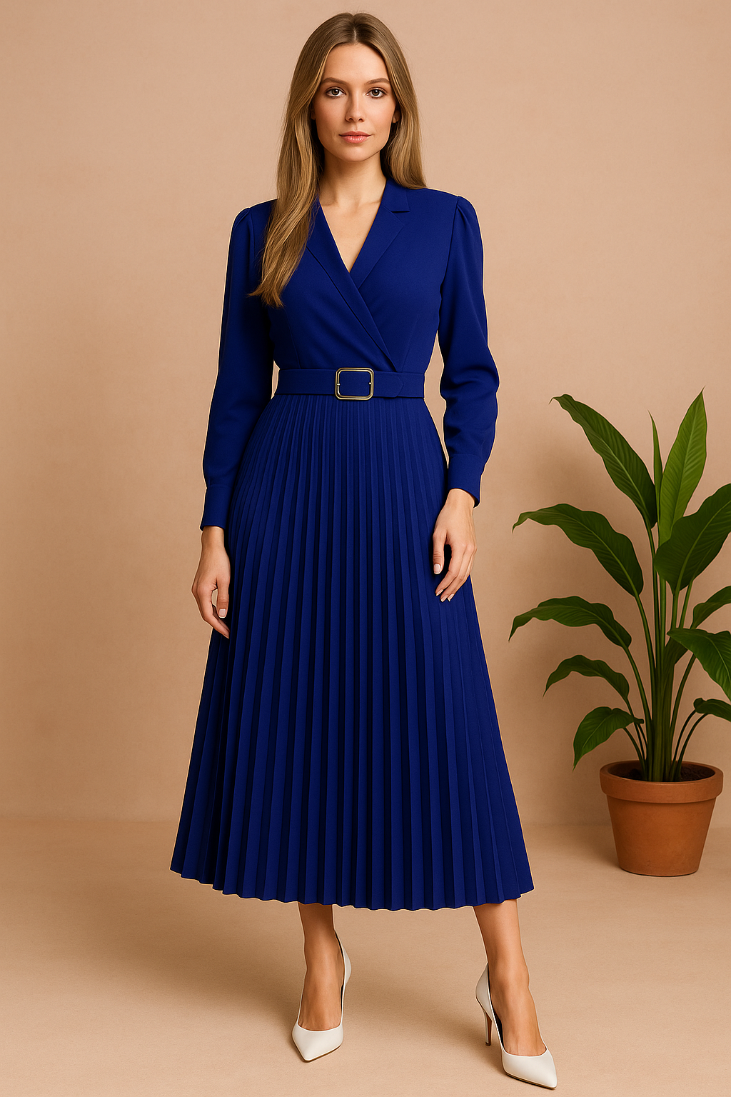 Plus-Size Midi Dress for Women – Elegant V-Neck Spring Dress – Isabela