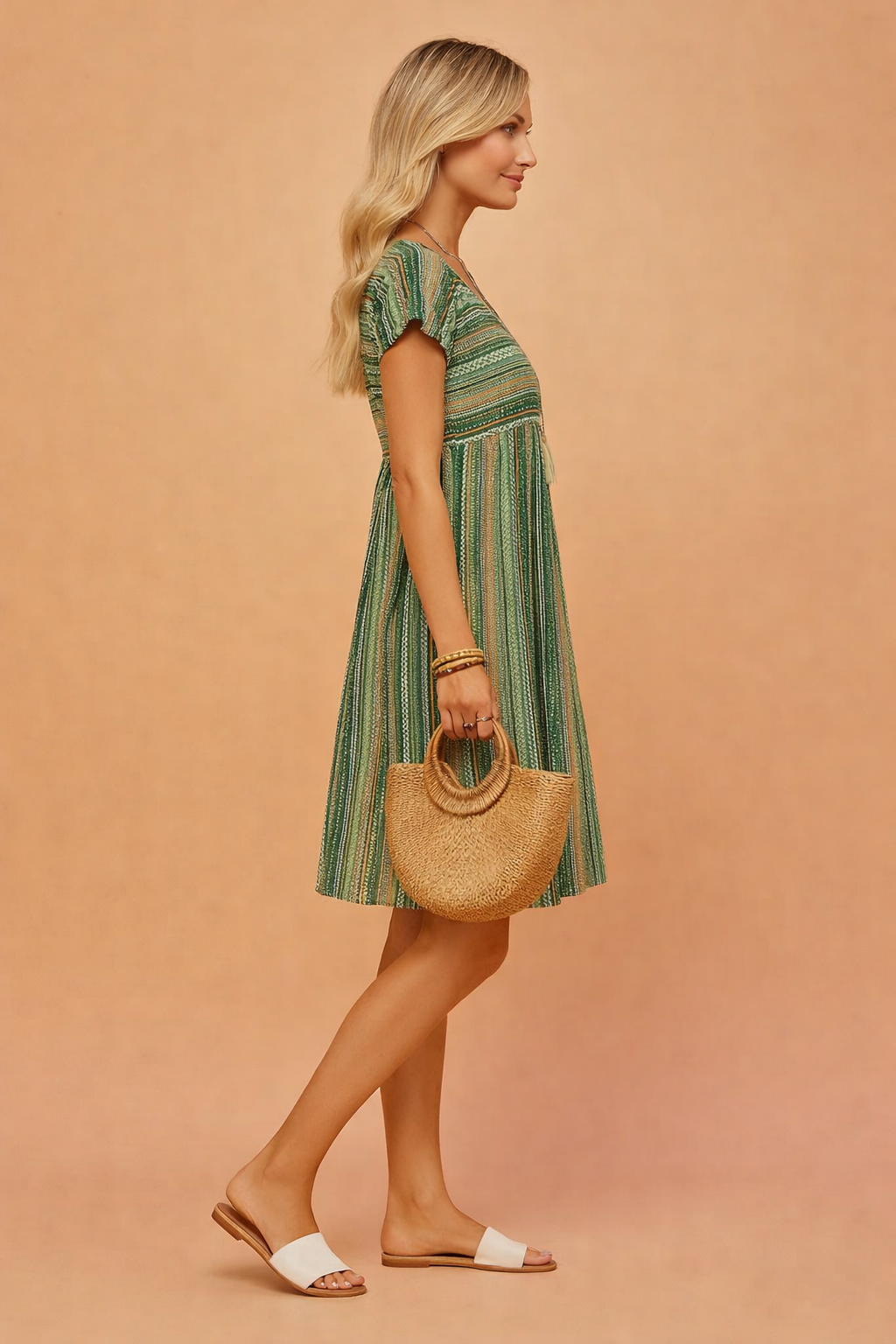 Boho Mini Dress for Women – Striped Floaty V-Neck Mini Dress – Josie