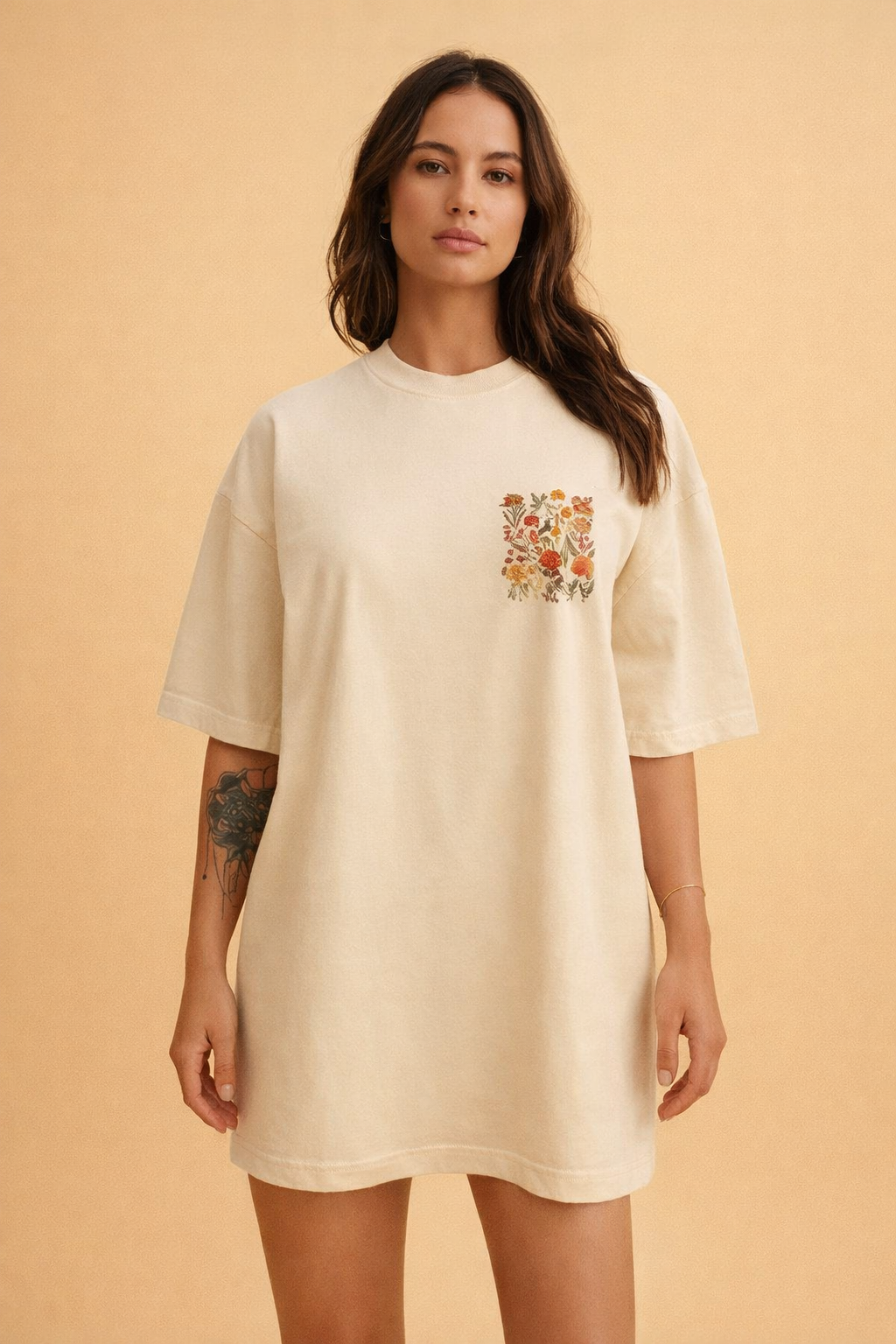 T-Shirt Dress with Round Neck for Women – Casual Vintage-Style Dress – Daisy