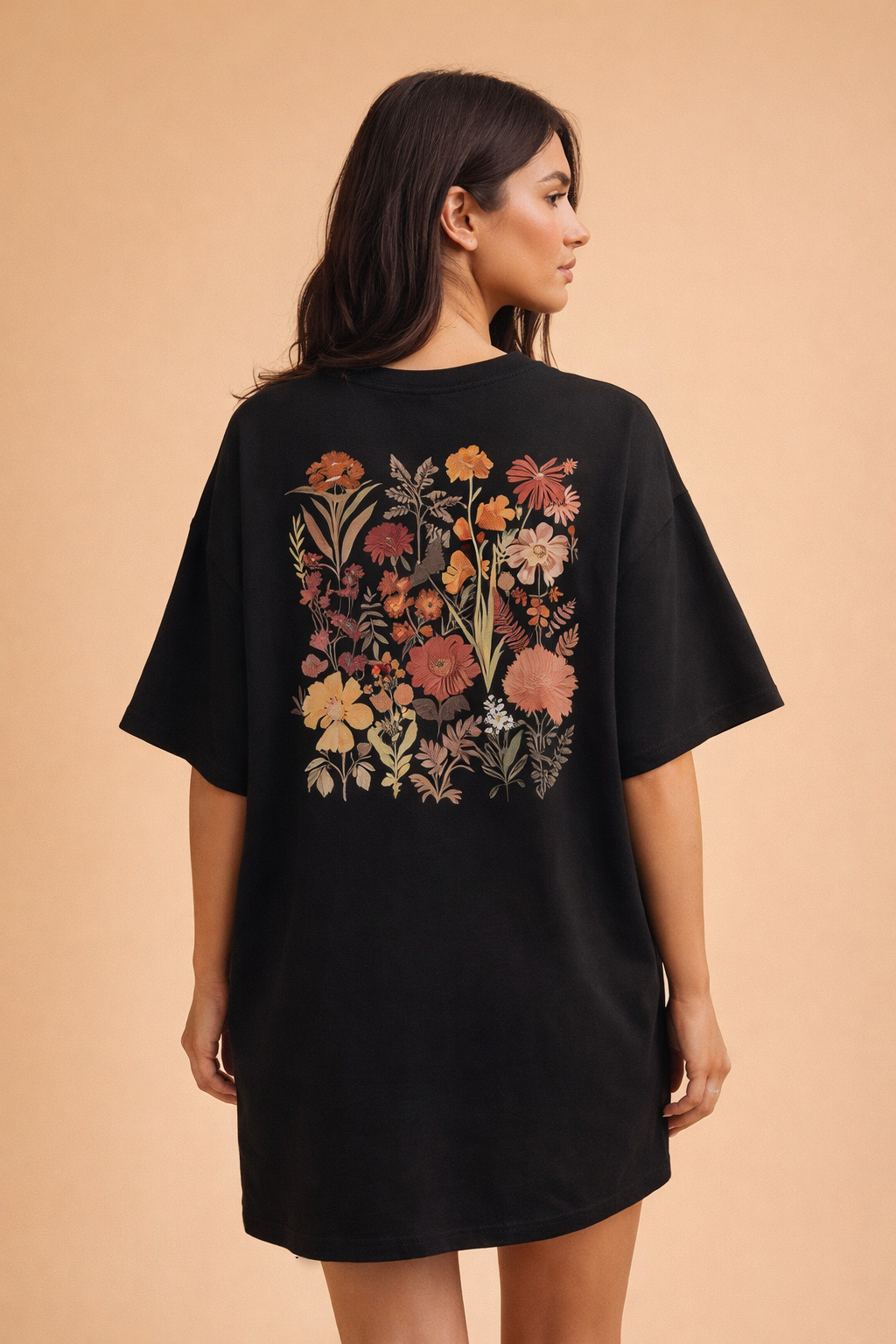 T-Shirt Dress with Round Neck for Women – Casual Vintage-Style Dress – Daisy