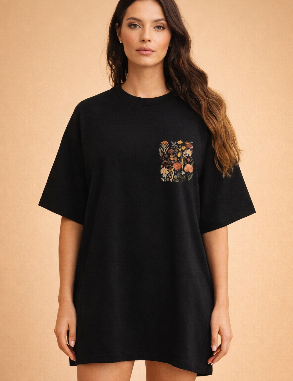 T-Shirt Dress with Round Neck for Women – Casual Vintage-Style Dress – Daisy