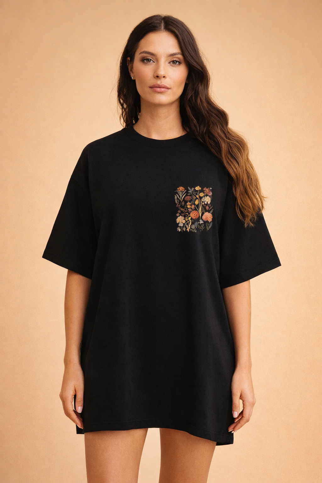 T-Shirt Dress with Round Neck for Women – Casual Vintage-Style Dress – Daisy