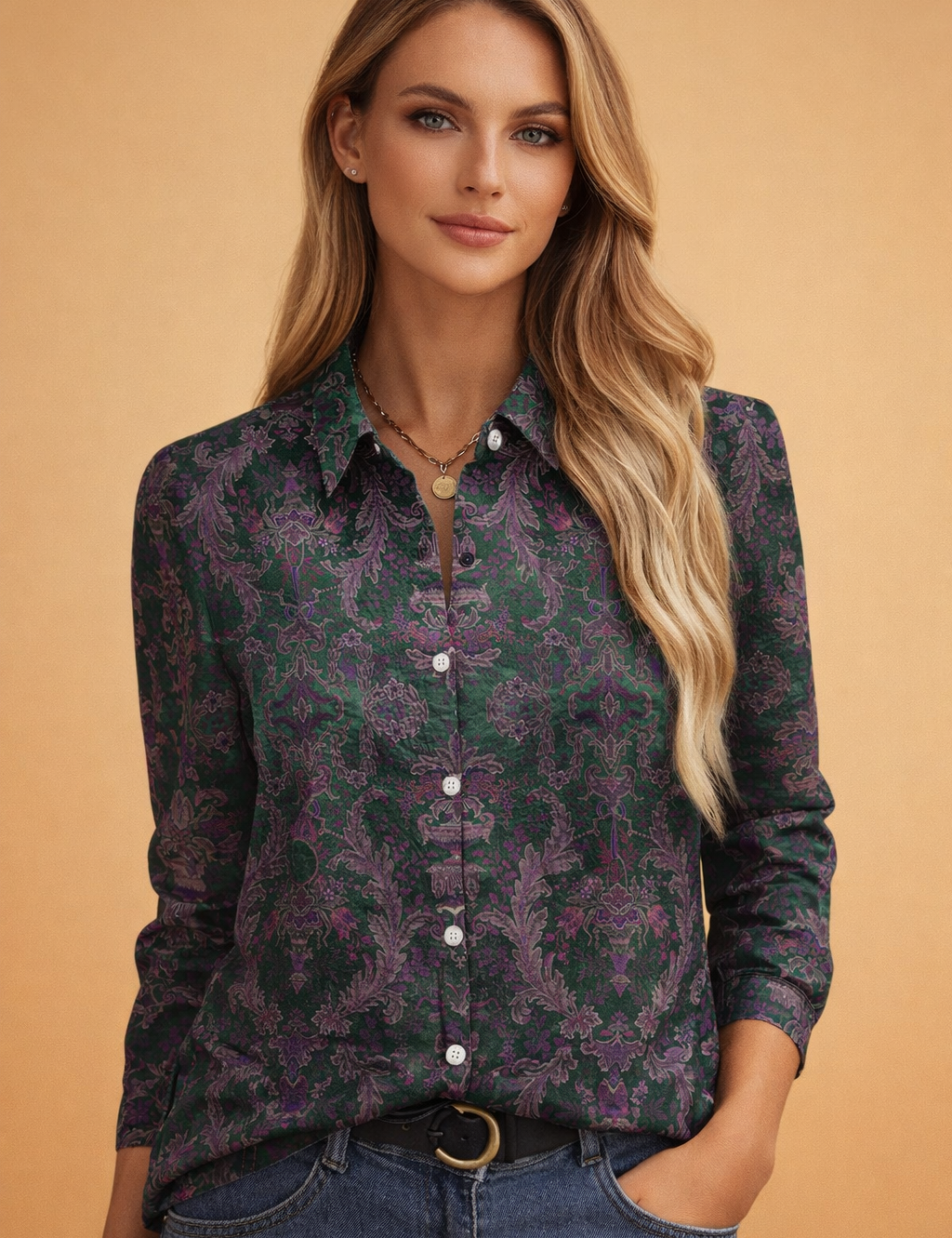 Patterned Blouse for Women – Timeless Elegant Printed Top – Adalynn