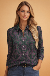 Patterned Blouse for Women – Timeless Elegant Printed Top – Adalynn