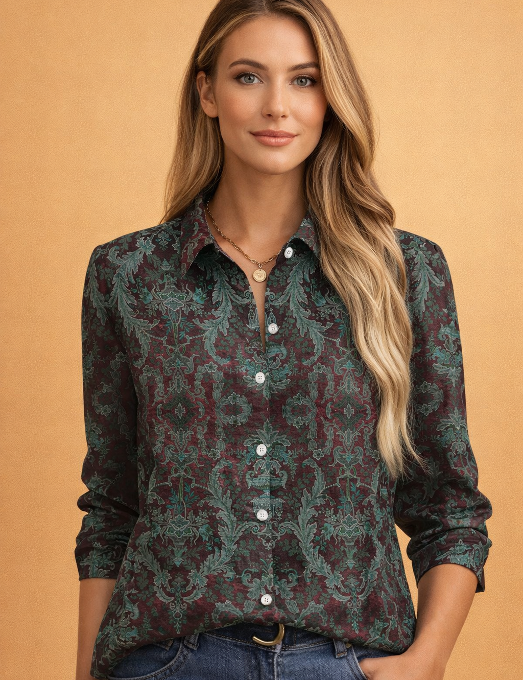 Patterned Blouse for Women – Timeless Elegant Printed Top – Adalynn