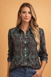 Patterned Blouse for Women – Timeless Elegant Printed Top – Adalynn