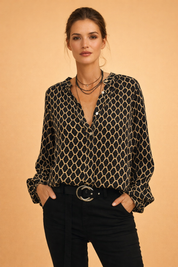 V-Neck Blouse for Women – Cotton-Blend Spring Blouse – Ella