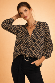 V-Neck Blouse for Women – Cotton-Blend Spring Blouse – Ella
