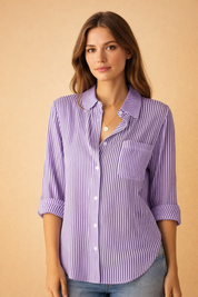 Button-Up Blouse for Women – Classic Striped Comfortable Blouse – Olivia