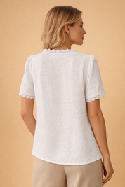 Lace V-Neck Blouse for Women – Short-Sleeve Elegant Top – Zoe
