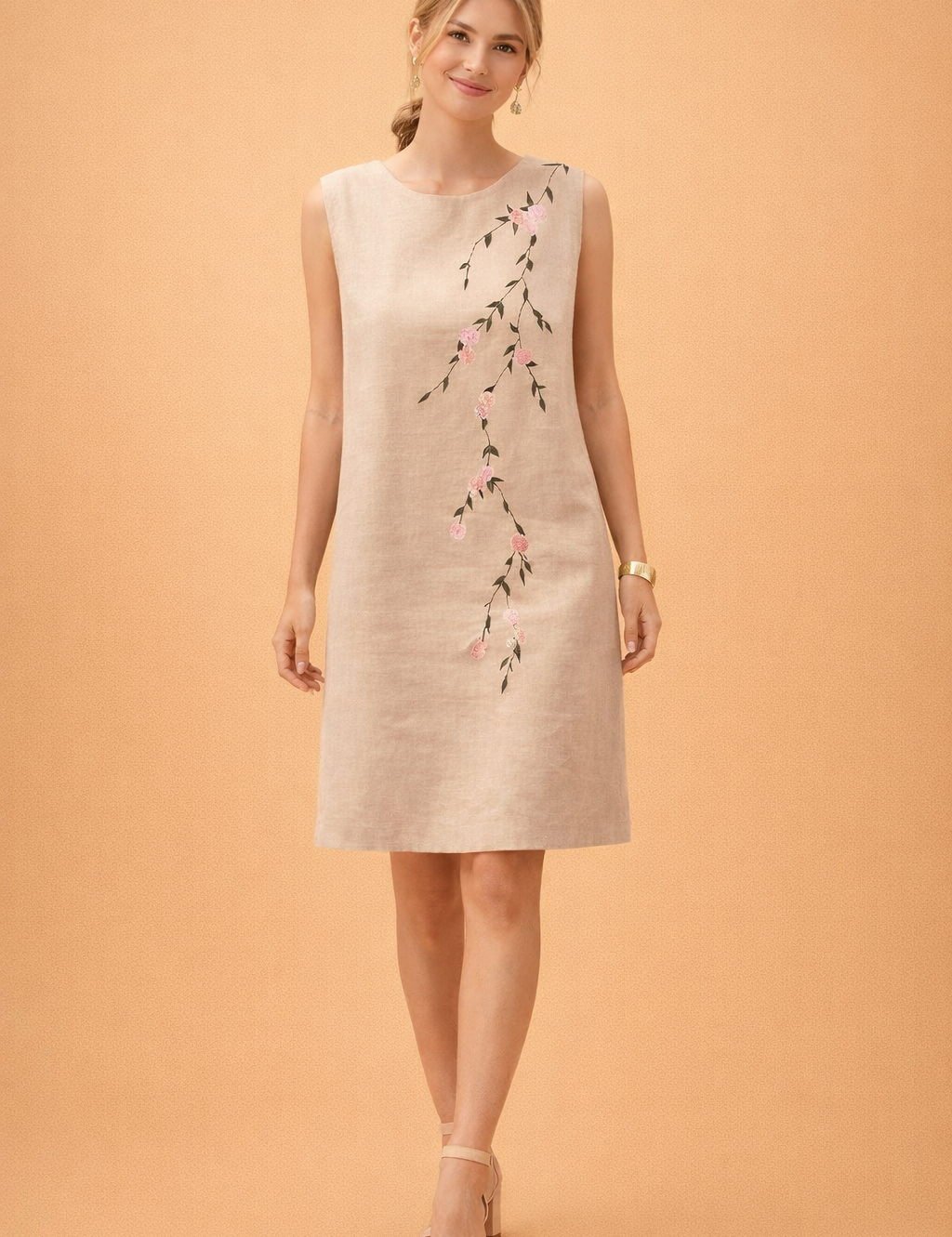 Floral Embroidered Dress for Women – Sleeveless Cotton Boho Dress – Sofia