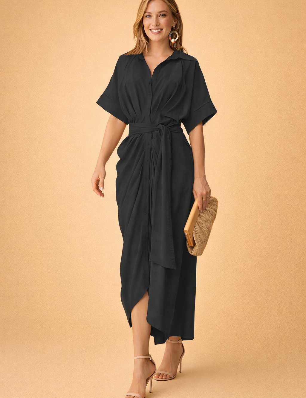 Bow Midi Dress for Women – Elegant Tie-Detail Summer Dress – Charlot