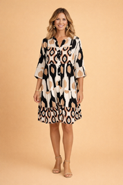 Relaxed Dress for Women – Printed 3/4-Sleeve Everyday Dress – Galilea