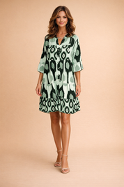 Relaxed Dress for Women – Printed 3/4-Sleeve Everyday Dress – Galilea