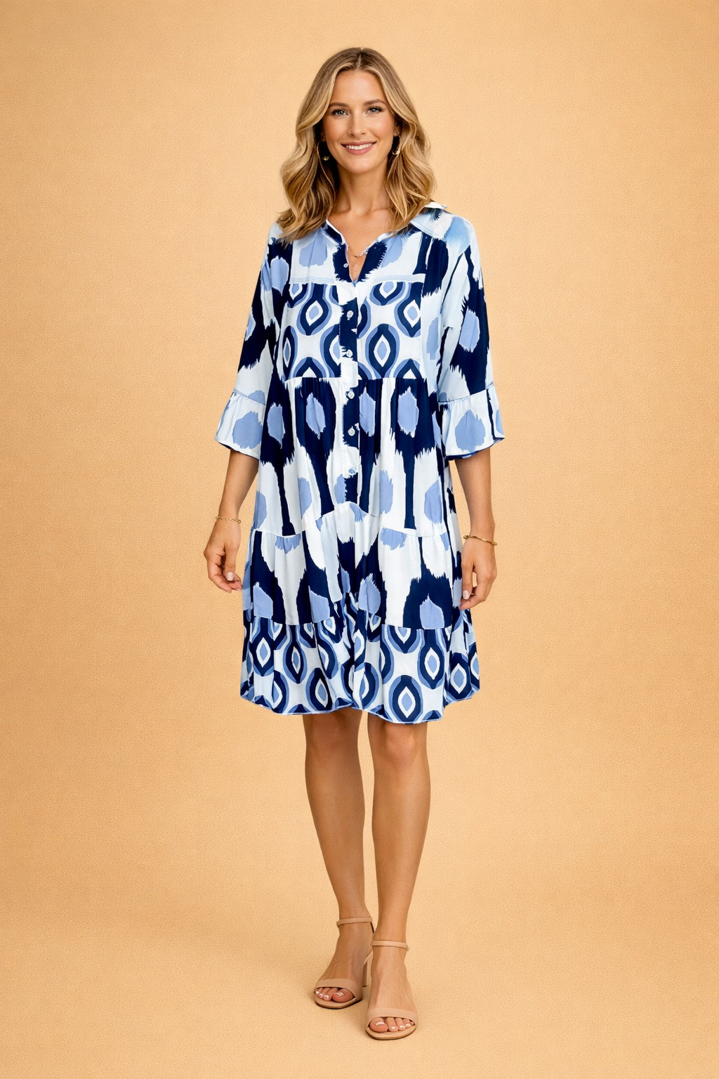 Relaxed Dress for Women – Printed 3/4-Sleeve Everyday Dress – Galilea