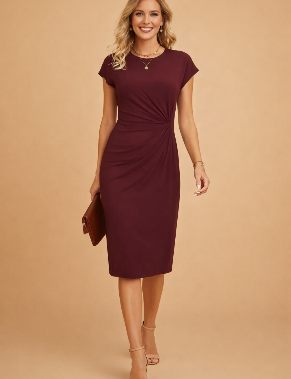 Midi Dress with Front Knot for Women – Elegant Versatile Occasion Dress – Grace