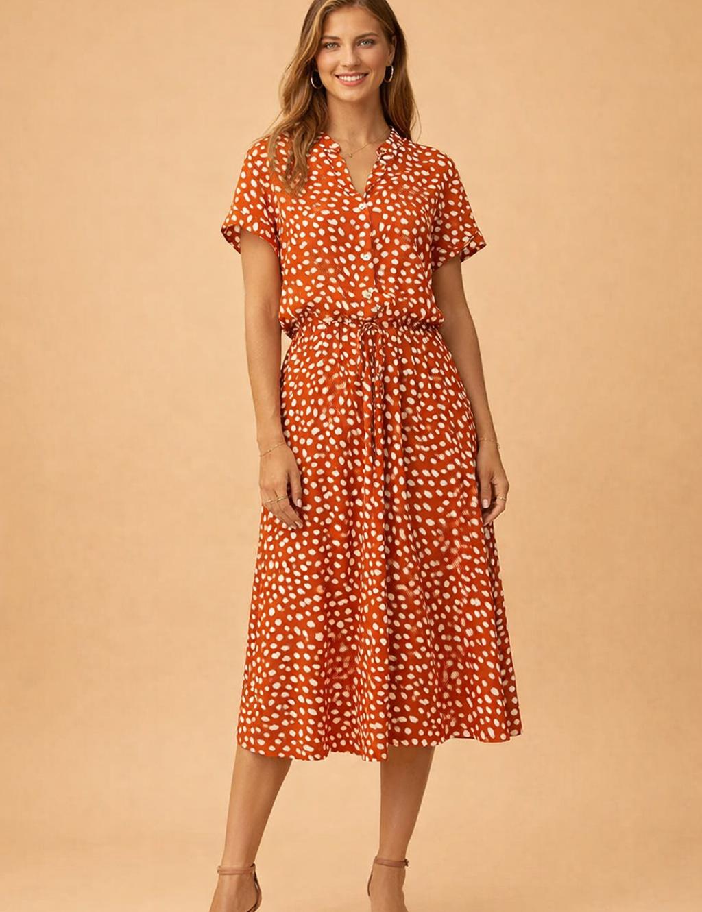 Boho Midi Dress for Women – Polka-Dot Tie-Waist Summer Dress – Eden