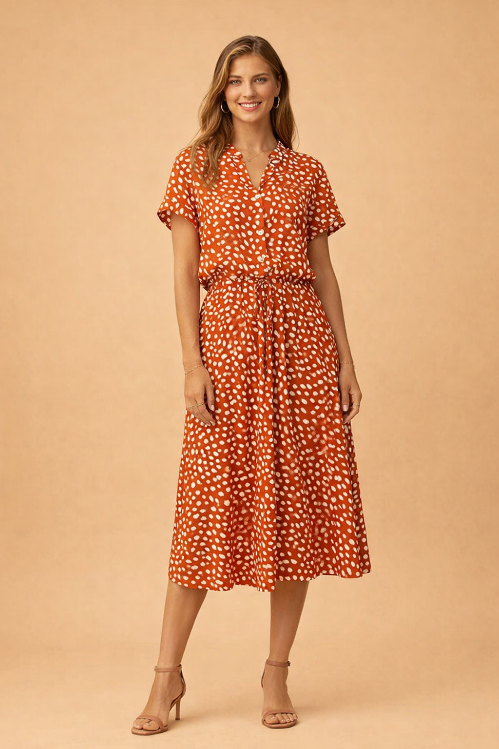 Boho Midi Dress for Women – Polka-Dot Tie-Waist Summer Dress – Eden