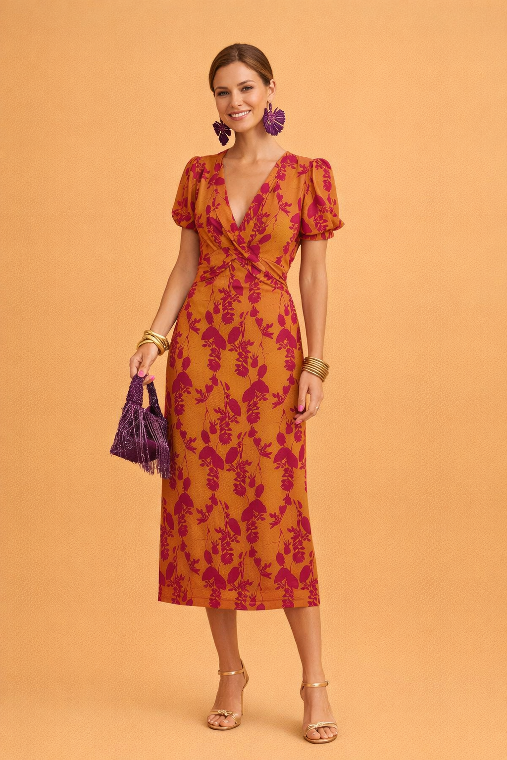 A-Line Dress for Women – Balloon-Sleeve V-Neck Modern Dress – Camila
