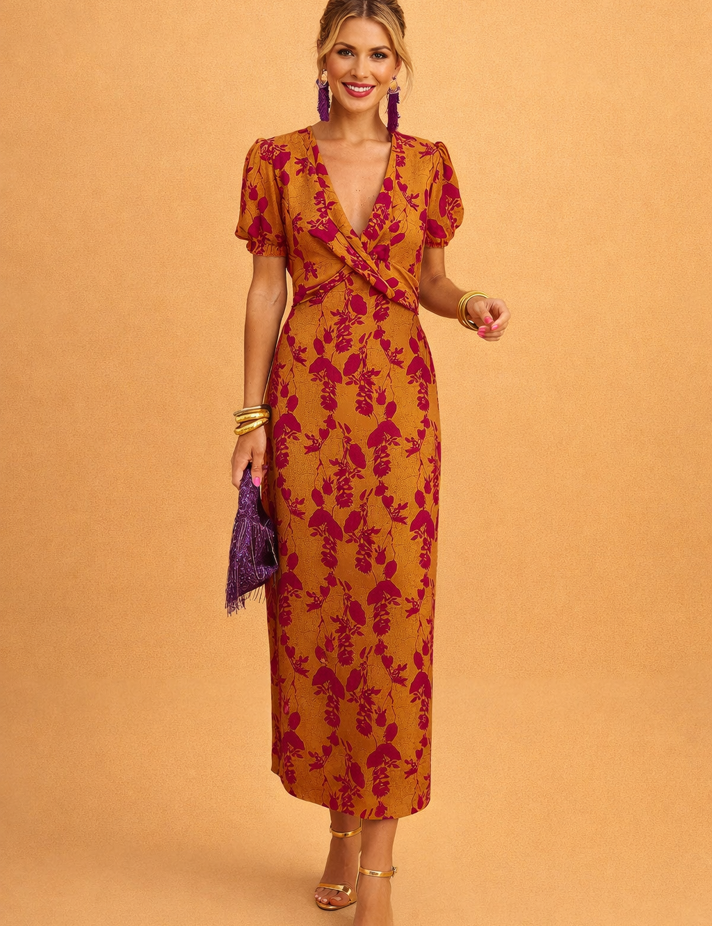 A-Line Dress for Women – Balloon-Sleeve V-Neck Modern Dress – Camila