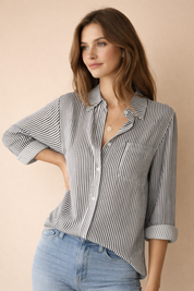 Button-Up Blouse for Women – Classic Striped Comfortable Blouse – Olivia