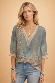 V-Neck Summer Blouse for Women – Elegant Premium Blouse – Willow
