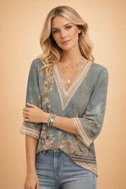 V-Neck Summer Blouse for Women – Elegant Premium Blouse – Willow
