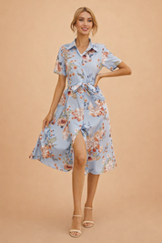 V-Neck Dress for Women – Belted Flowing Occasion Dress – Sophia