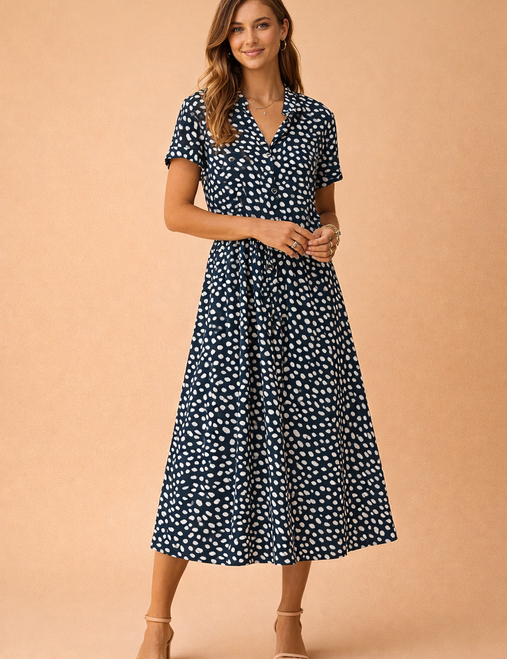 Boho Midi Dress for Women – Polka-Dot Tie-Waist Summer Dress – Eden